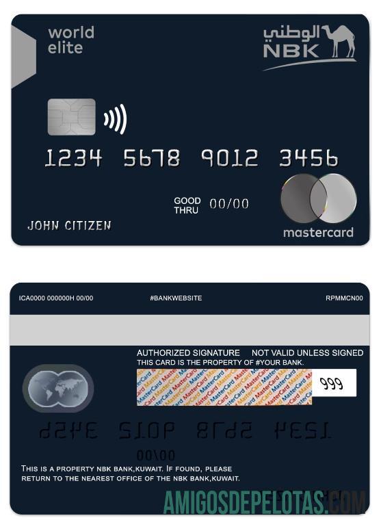 Kuwait NBK Bank World Elite Mastercard template